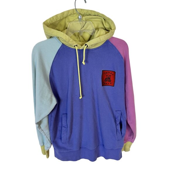 Teddy Fresh Color block Hoodie Sweatshirt Small Purple Pink 1990s Style - Picture 1 of 10